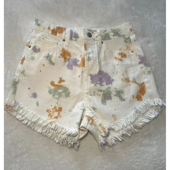 Wild Fable Women Shorts-00 White MultiColor Splatter Pattern Highest Rise Jean - Picture 1 of 9